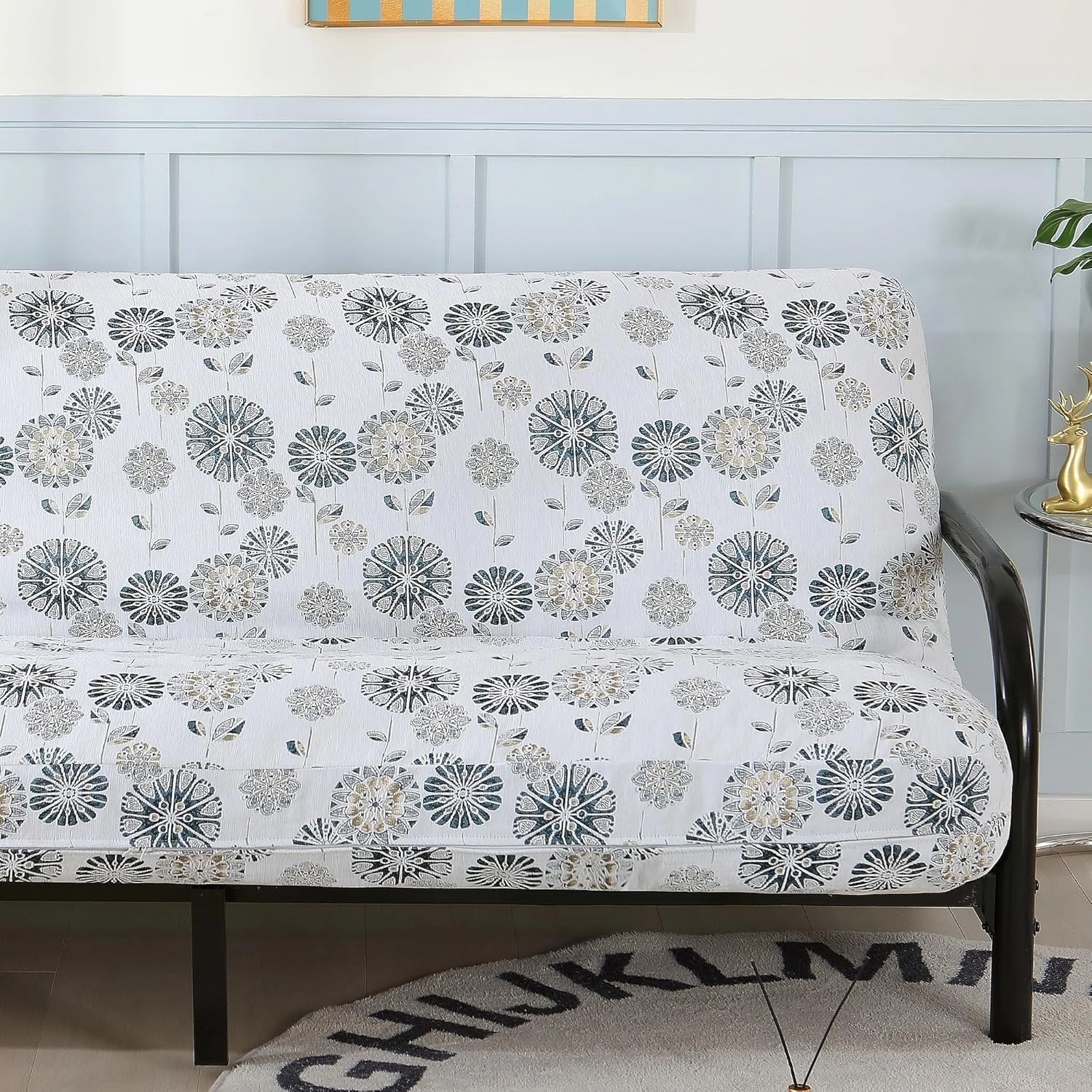 OctoRose Twin Size 39x75x8inch 3 Side Zipper Chenille Ivory Futon Cover Sofa DayBed Mattress Slipcover (Chenille-Beige-Circle, Twin Size)