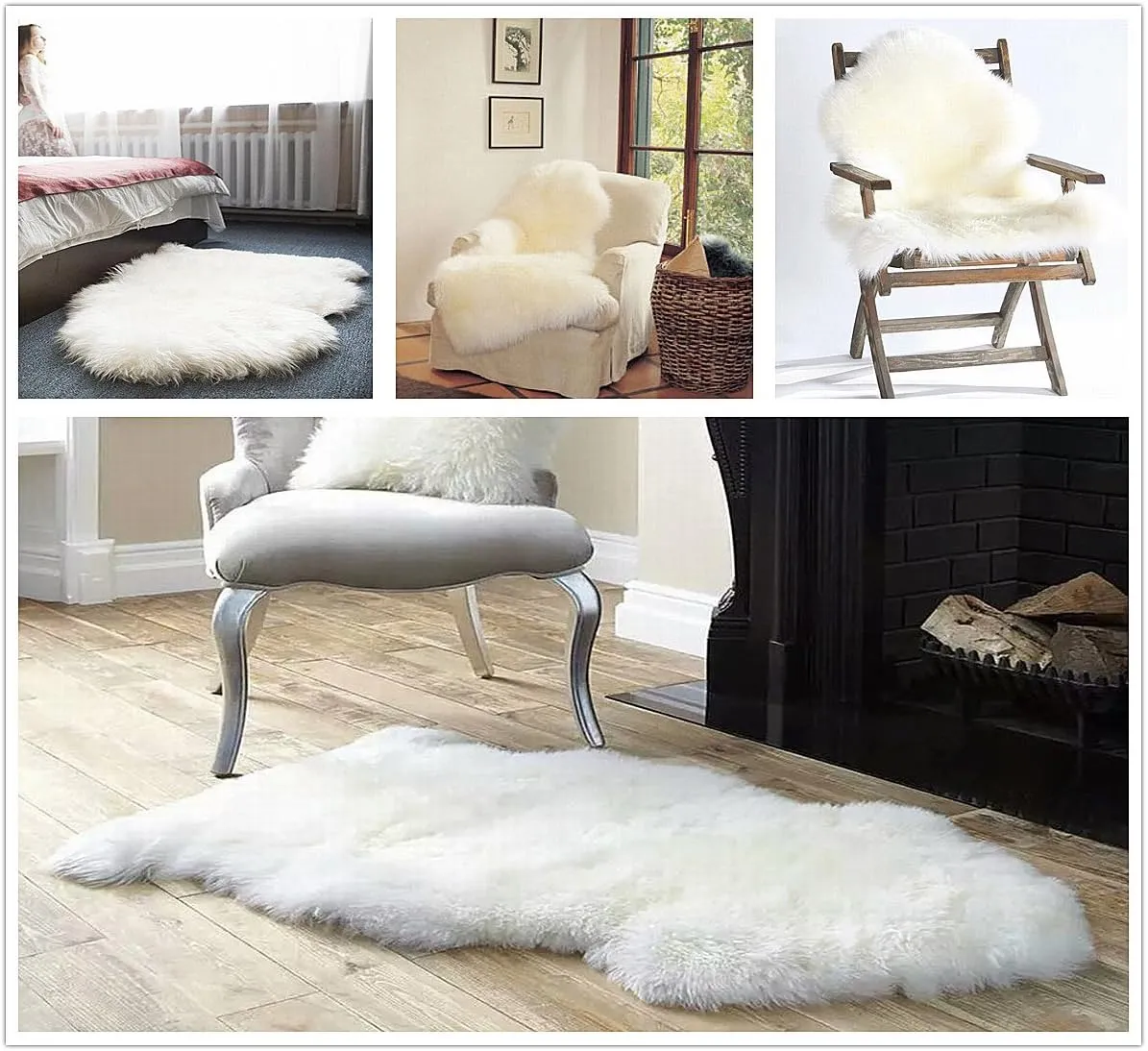 OKAYDA Genuine New Zealand Sheepskin Area Rug Soft Lambskin Decorative Rug for Bedroom Sofa Floor One Pelt