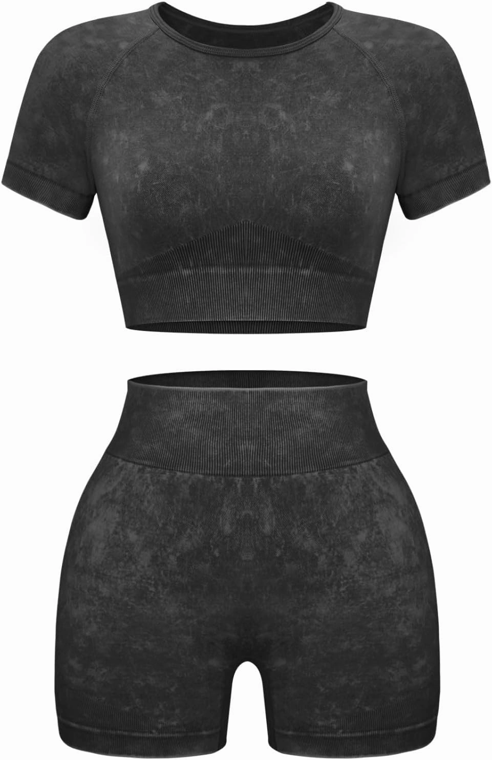 OLCHEE Womens Workout Sets 2 Piece - Seamless Acid Wash Yoga Outfits Shorts and Crop Top Matching Gym Athletic Clothing Set