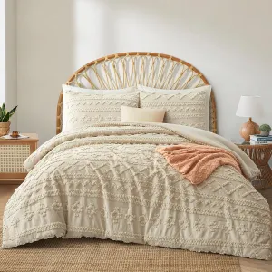 Oli Anderson Beige King Comforter Set Tufted Geometry Bedding Set King 3 Pieces, Boho Shabby Chic Comforter with 2 Pillowcases