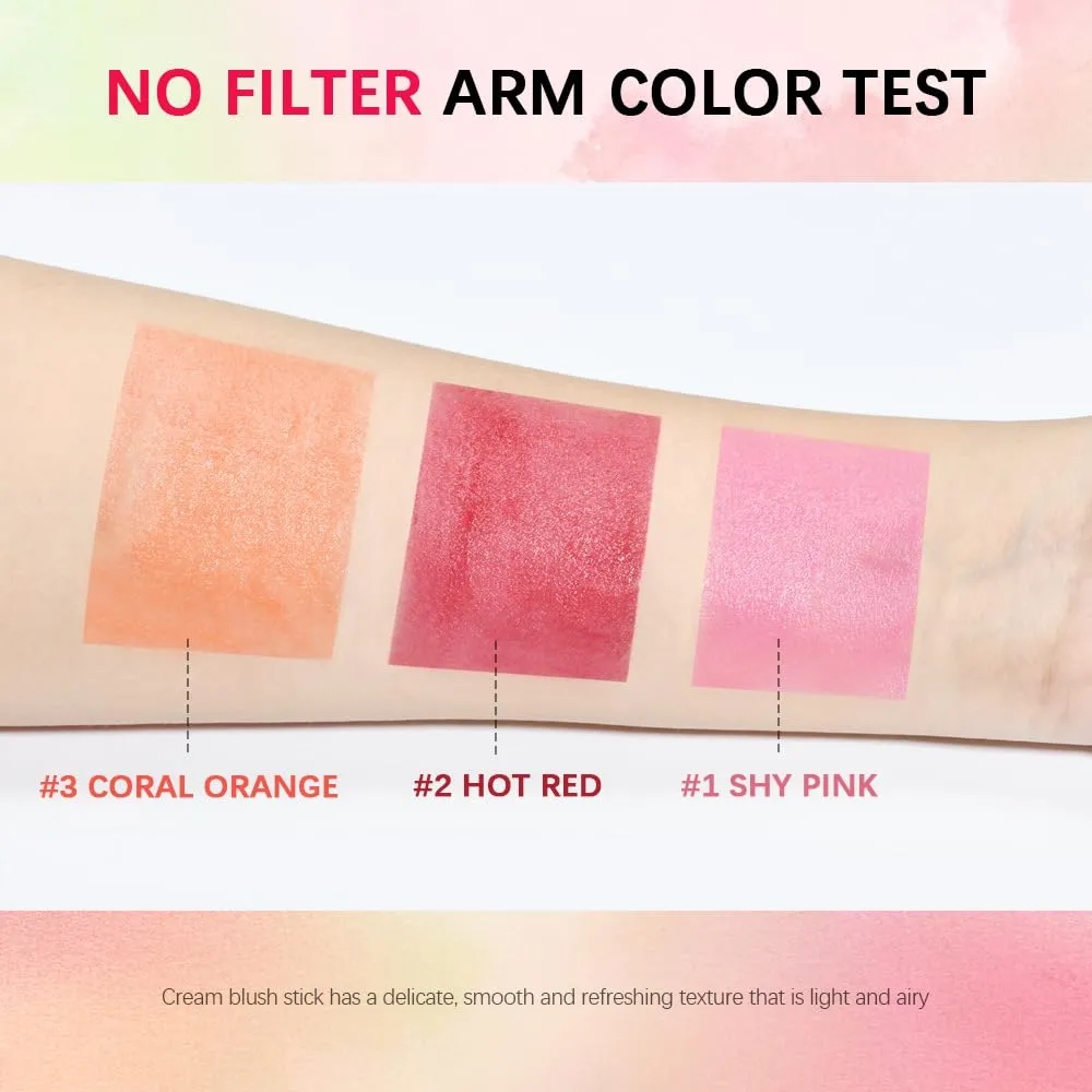 On-the-Go Makeup Blush Stick Tinted Moisture Stick, Shadow Lips Cheek Blusher Creamy Makeup Long Lasting Natural Nude Makeup for All Skin (3PC)