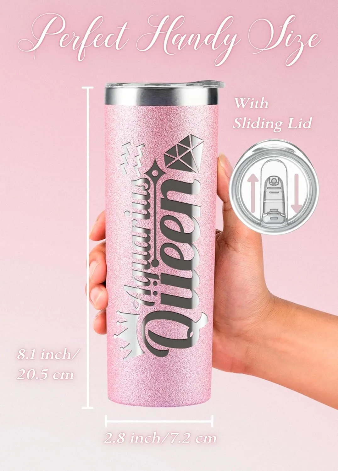 Onebttl Zodiac Gifts for Women, Best Friend Birthday Gifts for Her, 20oz Stainless Steel Tumbler, Engraved Logo Glitter Rose Gold, Aquarius