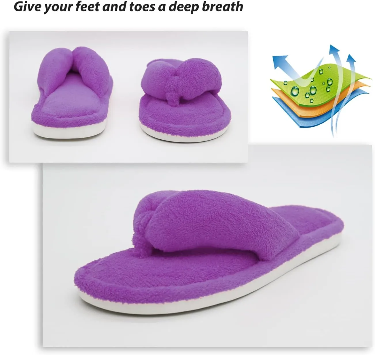 Onmygogo Indoor Slippers for Women Open Toe with Memory Foam, Soft Faux Fur Nonslip House Slippers