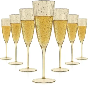 Oojami 6 Oz Gold Glitter Plastic Champagne Glasses 24 Pack Hard Disposable Plastic Champagne Flute Ideal for Home Daily Life Party Wedding Toasting Drinking Champagne Reusable Party Supplies