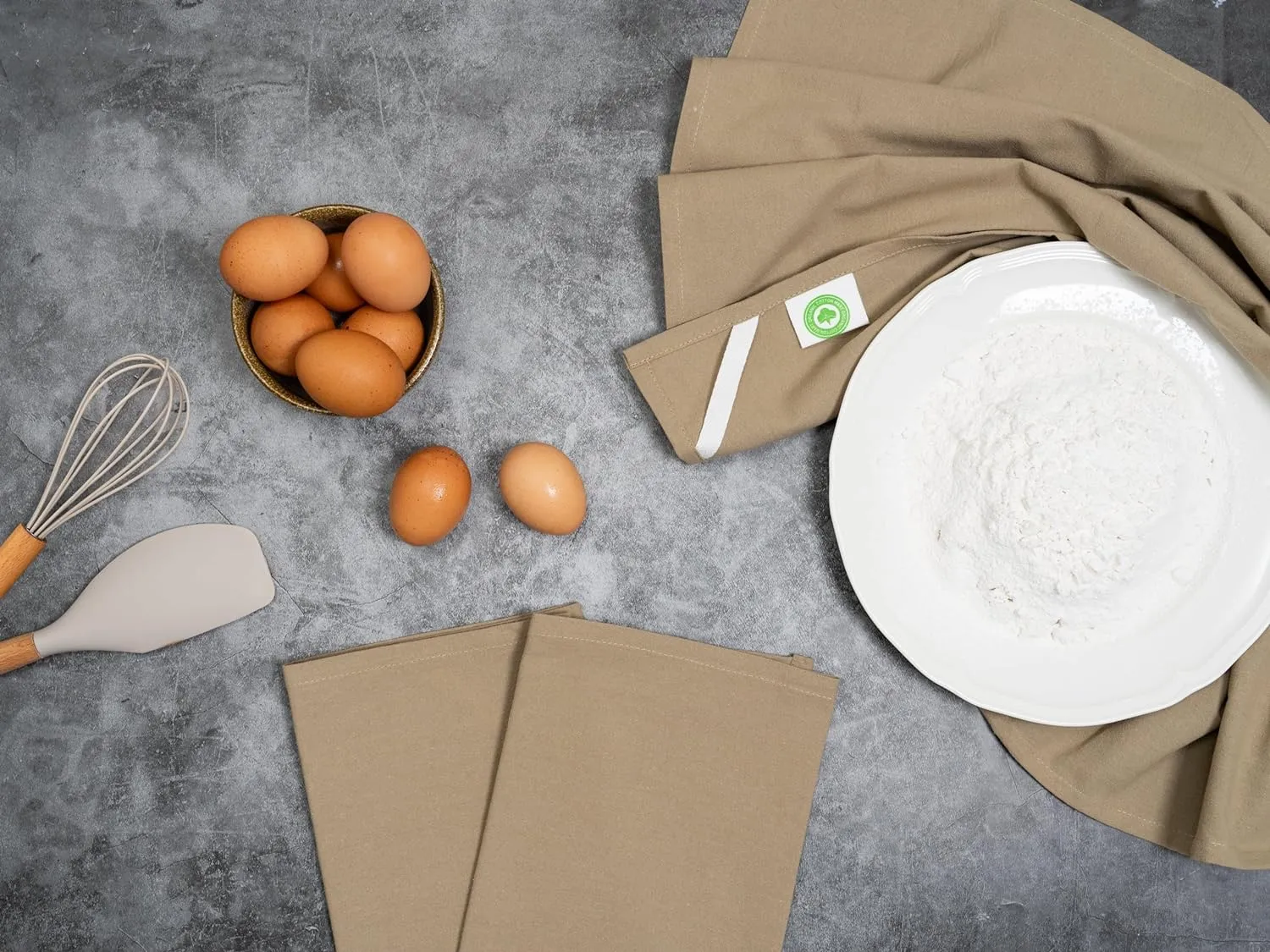 Organic Cotton Flour Sack Tea Towels - 5 Pack, 27x27", "Beige", "Highly Absorbent Kitchen Towels - Versatile for Baking - Customizable
