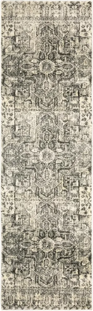 Oriental Weavers Florence Area Rug - 4333W - 2'3" x 7'6" - in Charcoal/Ivory - Vintage Inspired, Stain Resistant, Family and Pet Friendly, Entryway, Hallway Runner Rug