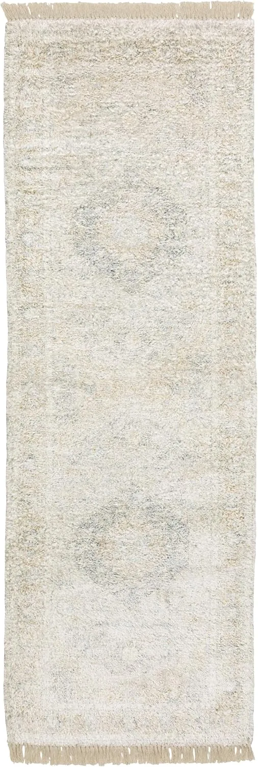 Oriental Weavers Malabar Hand-Made Area Rug - 45303-2'6" x 8' - in Beige/Grey - Vintage Inspired, Hand-Made Rugs, Entryway, Hallway Runner Rug