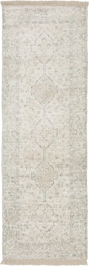 Oriental Weavers Malabar Hand-Made Area Rug - 45304-2'6" x 8' - in Beige/Charcoal - Vintage Inspired, Hand-Made Rugs, Entryway, Hallway Runner Rug