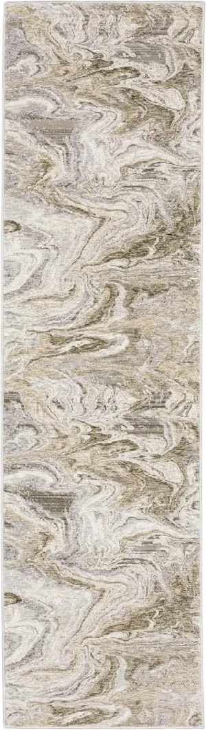 Oriental Weavers Nebulous Area Rug - 530E9-2'3" x 7'6" - in Ivory/Tan - Modern Style, Stain Resistant, Family and Pet Friendly, Entryway, Hallway Runner Rug