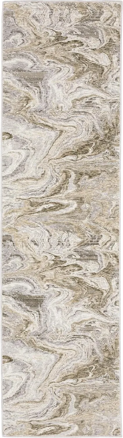 Oriental Weavers Nebulous Area Rug - 530E9-2'3" x 7'6" - in Ivory/Tan - Modern Style, Stain Resistant, Family and Pet Friendly, Entryway, Hallway Runner Rug