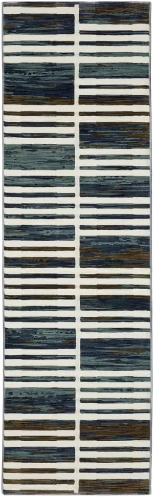 Oriental Weavers Reed Area Rug - RE05A - 2'3" x 7'6" - in Ivory/Blue - Modern Style, Stain Resistant, Family and Pet Friendly, Entryway, Hallway Runner Rug