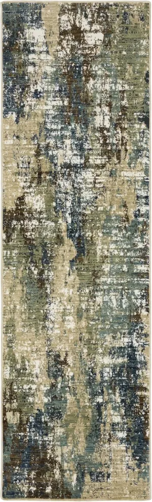 Oriental Weavers Reed Area Rug - RE06A - 2'3" x 7'6" - in Blue/Green - Modern Style, Stain Resistant, Family and Pet Friendly, Entryway, Hallway Runner Rug
