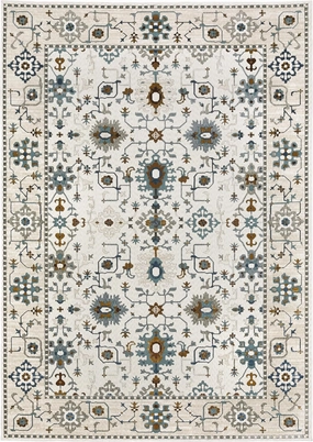 Oriental Weavers Ellington Area Rug - ELL10-7'10" x 10'10" - in Ivory/Blue - Vintage Inspired, Stain Resistant, Family and Pet Friendly, Dining, Living Room Rug