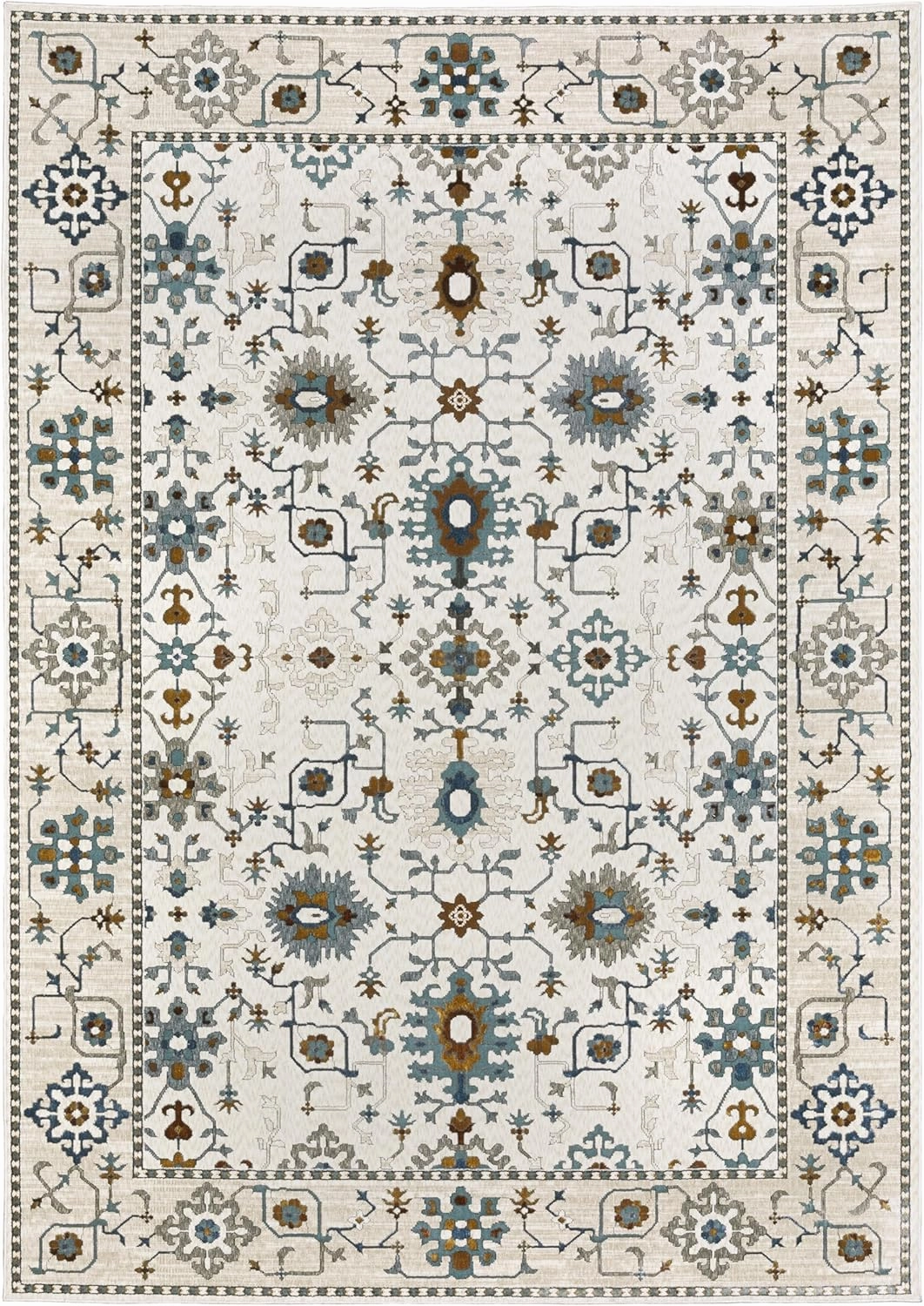 Oriental Weavers Ellington Area Rug - ELL10-7'10" x 10'10" - in Ivory/Blue - Vintage Inspired, Stain Resistant, Family and Pet Friendly, Dining, Living Room Rug