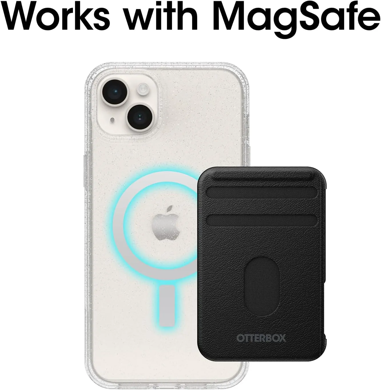 OtterBox iPhone 14 Plus Symmetry Series  Case - STARDUST (Clear/Glitter), ultra-sleek, snaps to MagSafe, raised edges protect camera & screen