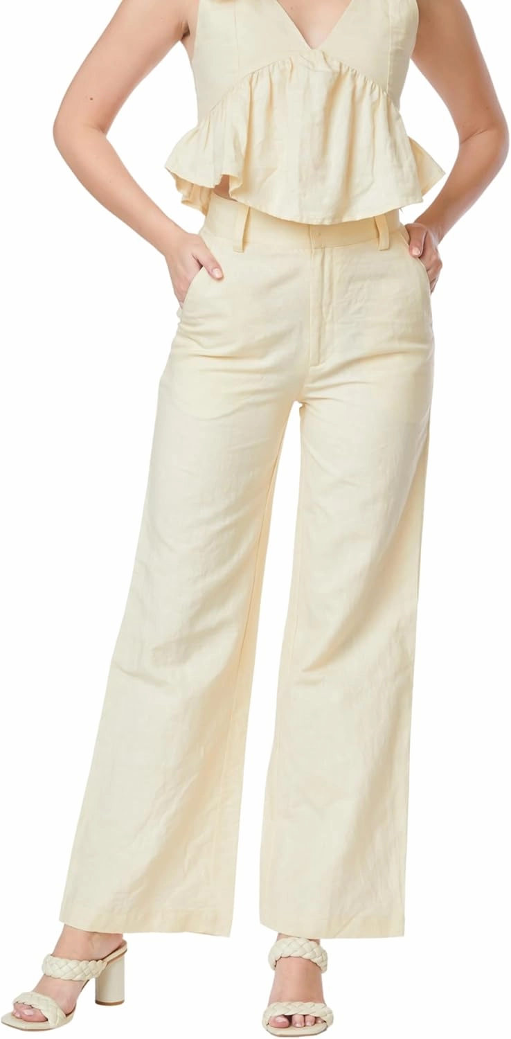 Paradigm Women's High Waisted Flare Pants, Beige, Cotton, XS-2X, Casual Pants