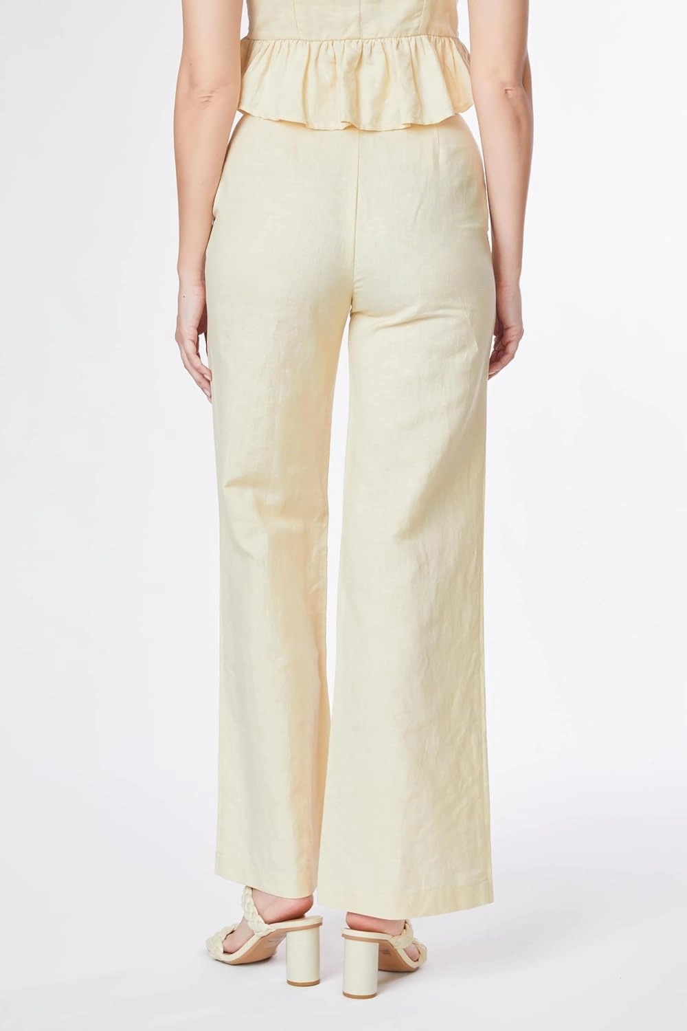 Paradigm Women's High Waisted Flare Pants, Beige, Cotton, XS-2X, Casual Pants