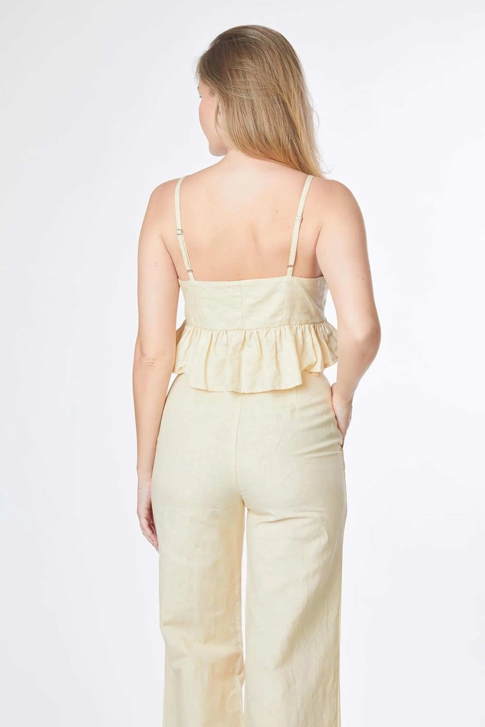Paradigm Women's High Waisted Flare Pants, Beige, Cotton, XS-2X, Casual Pants