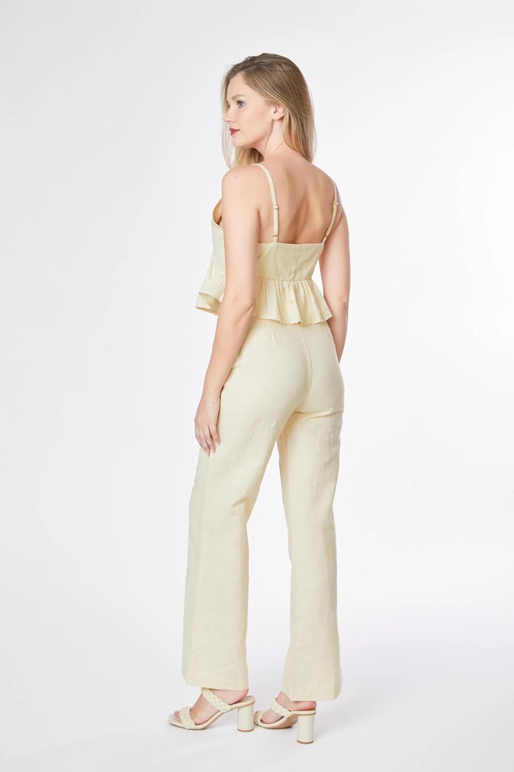 Paradigm Women's High Waisted Flare Pants, Beige, Cotton, XS-2X, Casual Pants