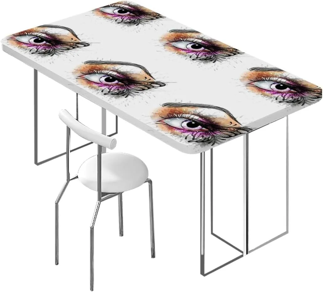 Pastel Coral Rectangle Tables Decor Fantasy Woman's Eye with Eyelash Soft-Touch Fitted Table Cloth, Waterproof Oil-Proof Table Cover Fashion Fits up 4 Foot Tables