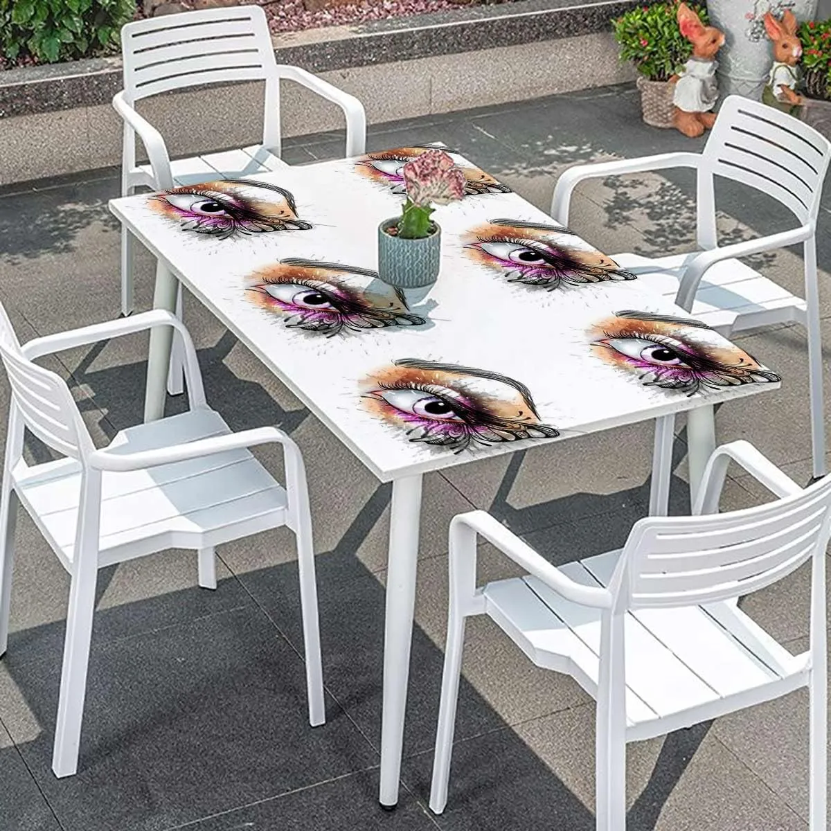 Pastel Coral Rectangle Tables Decor Fantasy Woman's Eye with Eyelash Soft-Touch Fitted Table Cloth, Waterproof Oil-Proof Table Cover Fashion Fits up 4 Foot Tables