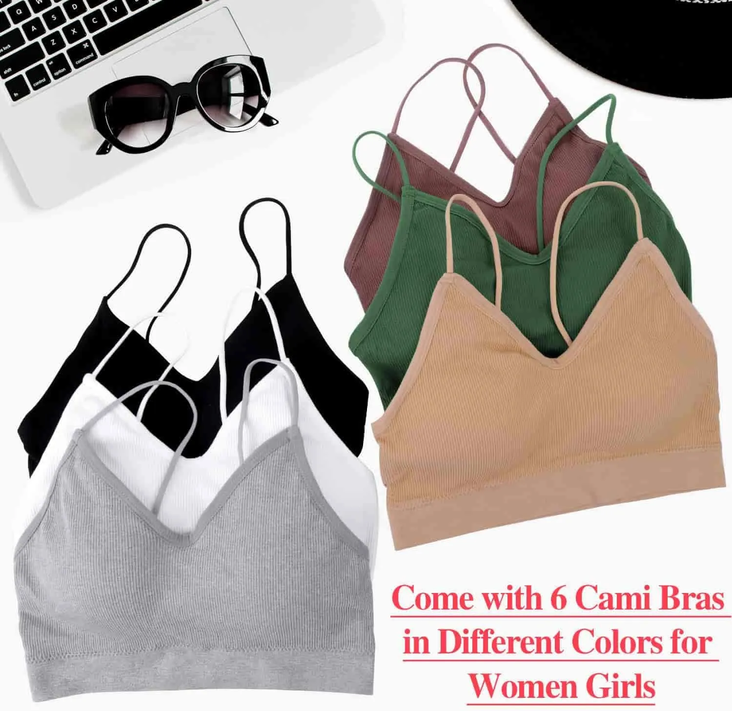 PAXCOO Bras for Women Pack of 6, Bralettes for Women Padded, Sports Bras for Women