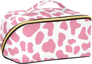 Peach Cow Pattern Travel Bag with dividers Portable Travel Cosmetic Bag For Women Vertical Free-Standing