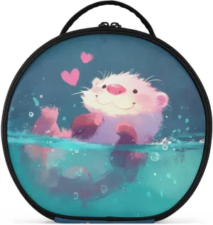 Peach Cute Cartoon Otter Cosmetics Bag with Compartments & Handle Essentials Make Up Bags For Women with adjustable dividers 11 IN
