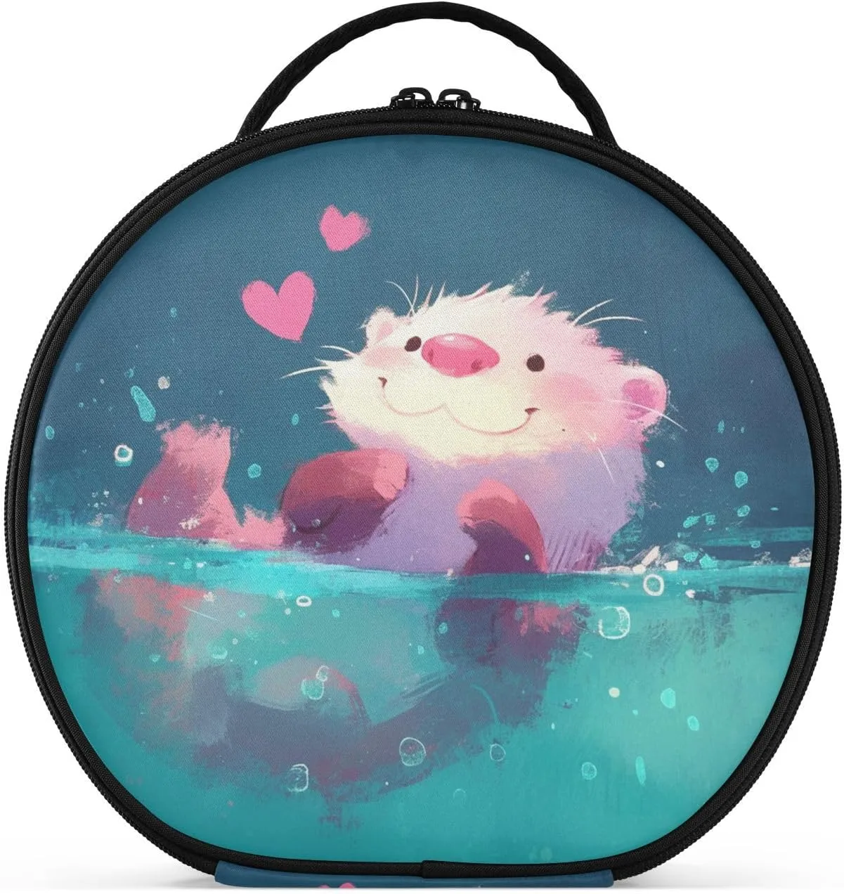 Peach Cute Cartoon Otter Cosmetics Bag with Compartments & Handle Essentials Make Up Bags For Women with adjustable dividers 11 IN