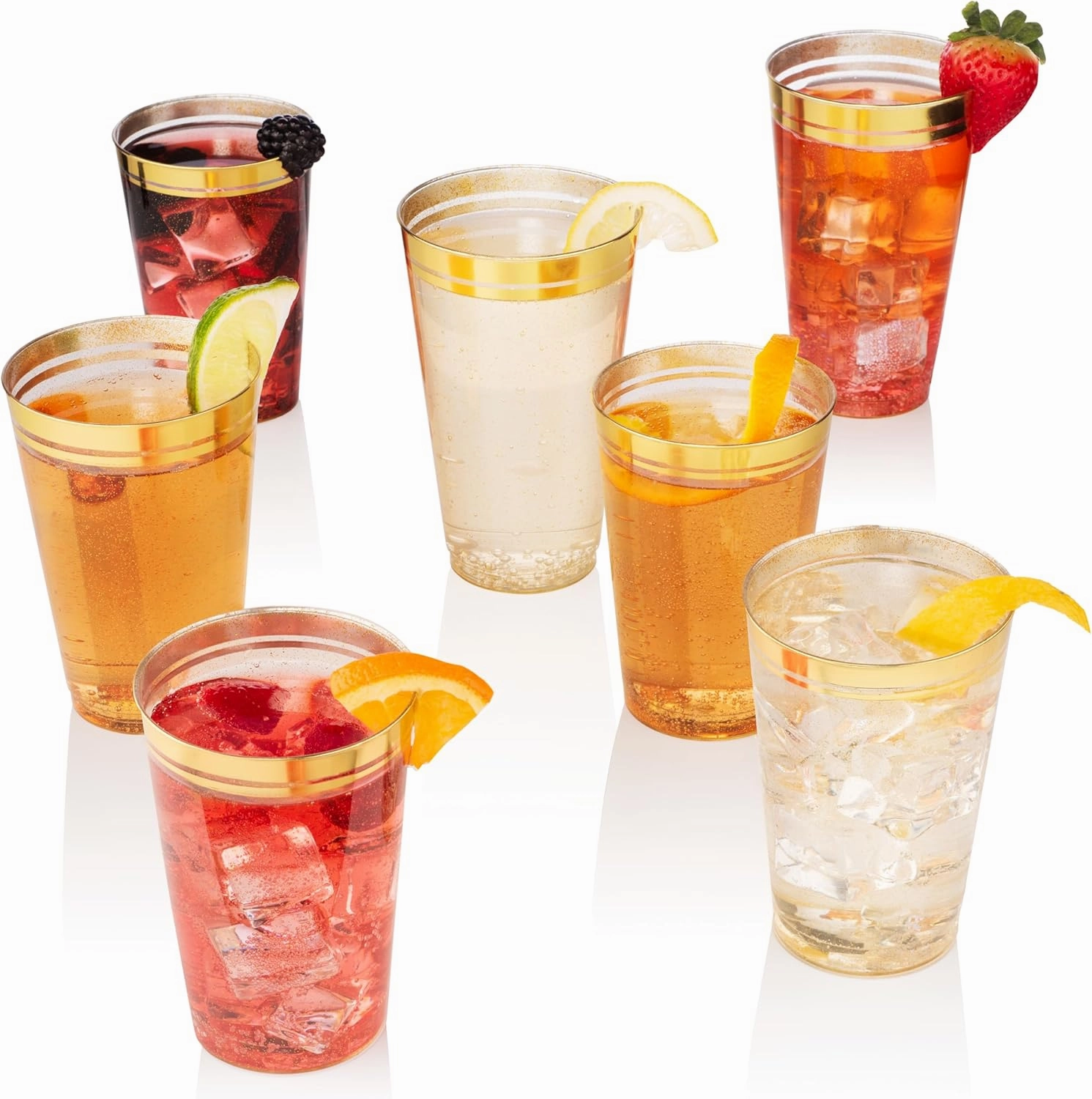 Perfect Settings 100 Premium 16oz Hard Plastic Cups Clear Glitter Gold Rimmed Cups Fancy Disposable Wedding Cups Elegant Party Cups with Twin Gold Rim (Glitter Gold Rim, 16oz)