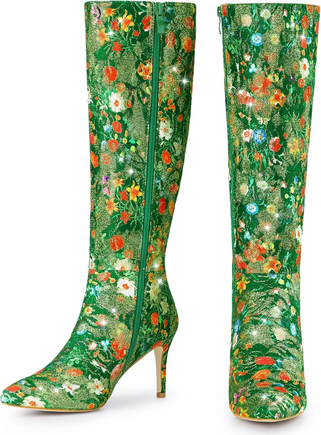 Perphy Floral Knee High Boot Stiletto Heel Floral Boots for Women