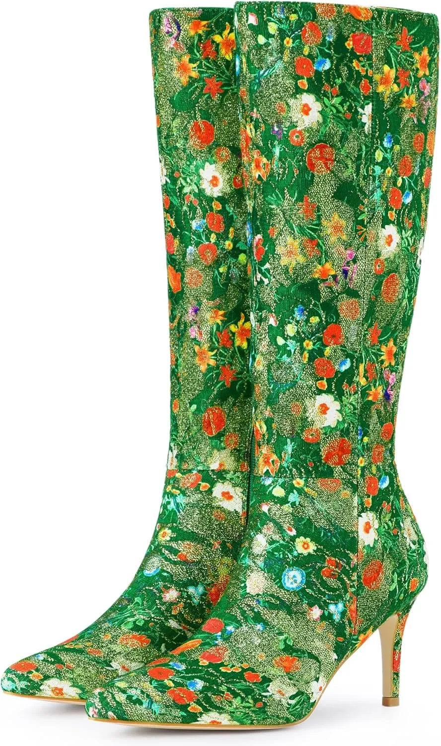 Perphy Floral Knee High Boot Stiletto Heel Floral Boots for Women