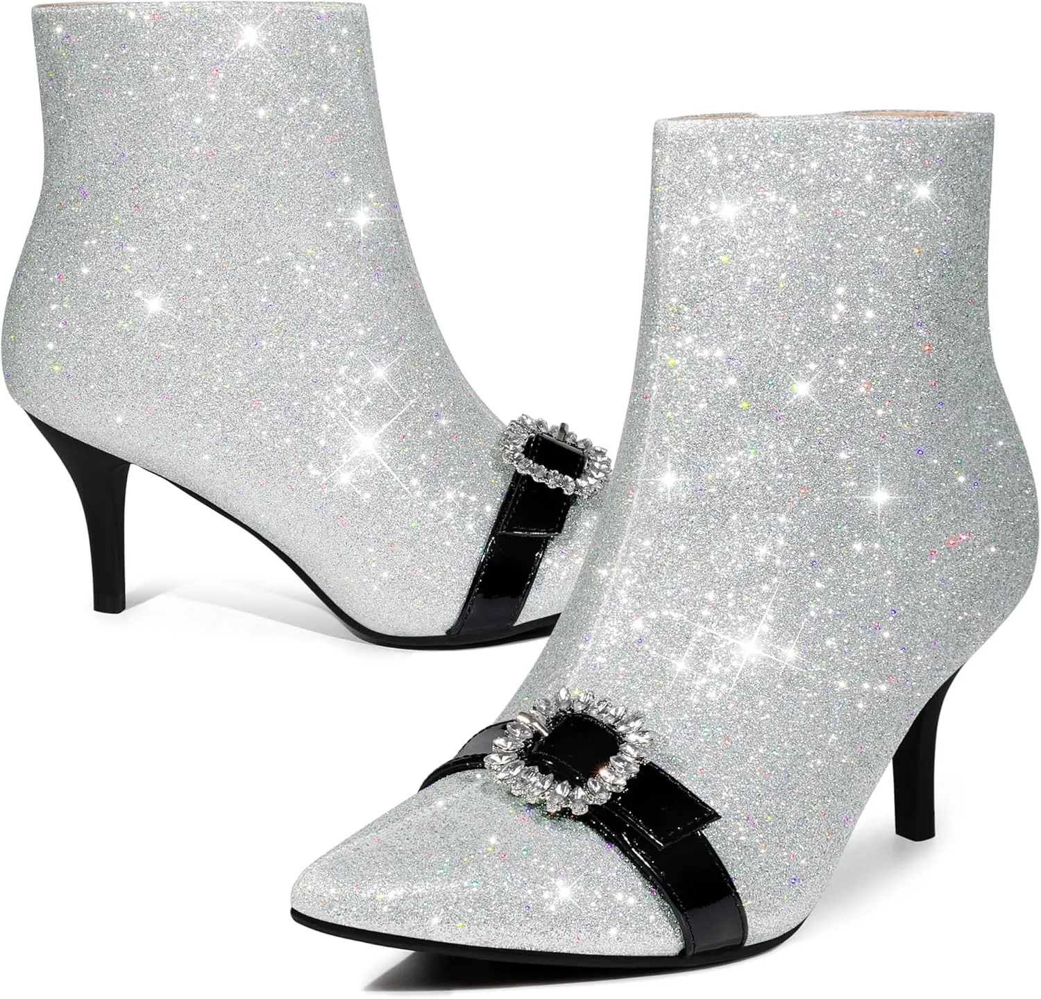 Perphy Glitter Boot Rhinestone Pointed Toe Stiletto Heel Ankle Boots for Women