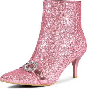 Perphy Glitter Boot Rhinestone Pointed Toe Stiletto Heel Ankle Boots for Women
