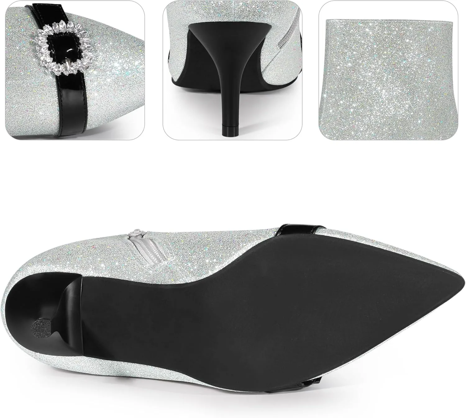 Perphy Glitter Boot Rhinestone Pointed Toe Stiletto Heel Ankle Boots for Women