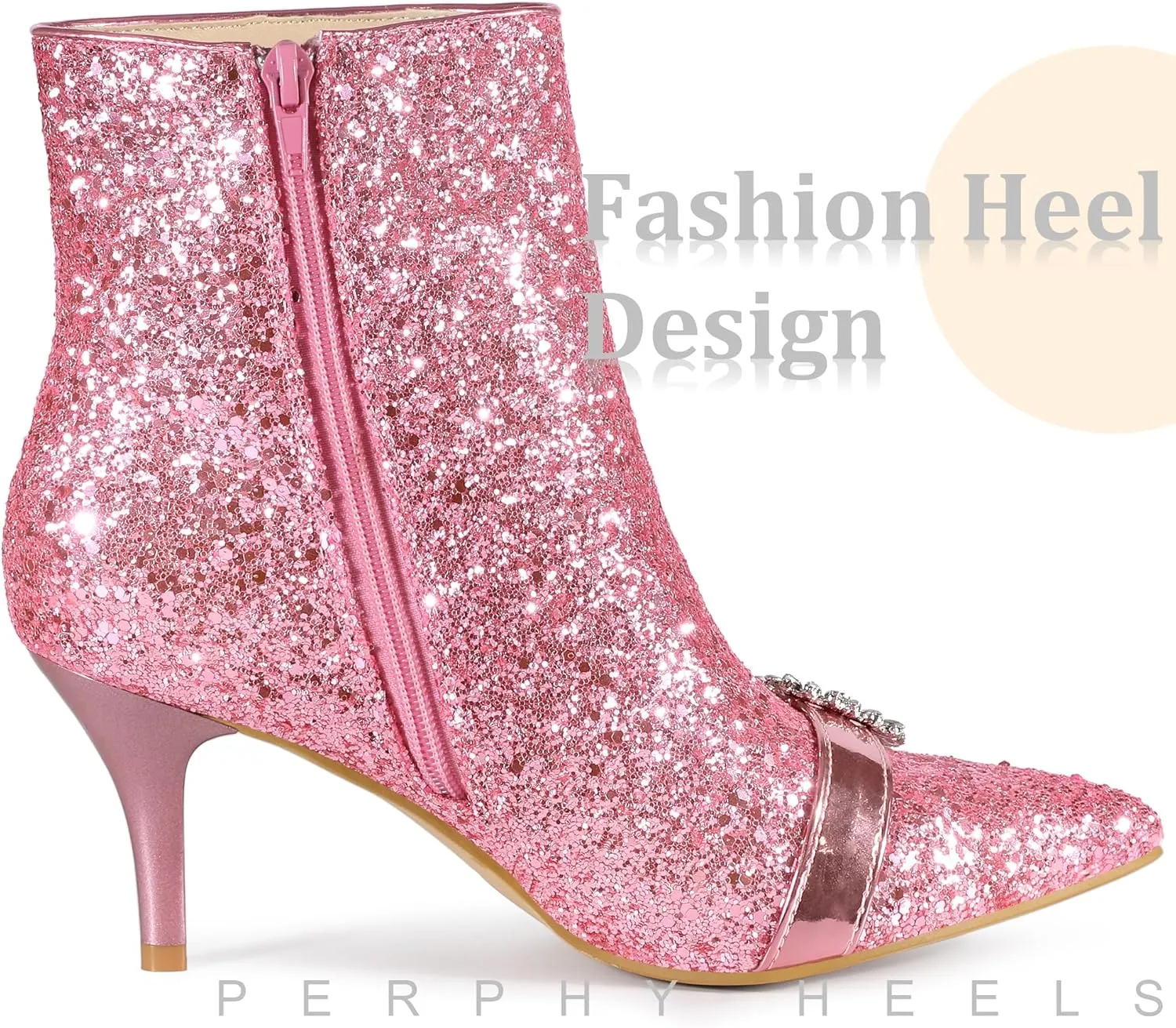 Perphy Glitter Boot Rhinestone Pointed Toe Stiletto Heel Ankle Boots for Women
