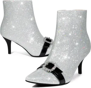 Perphy Glitter Boot Rhinestone Pointed Toe Stiletto Heel Ankle Boots for Women