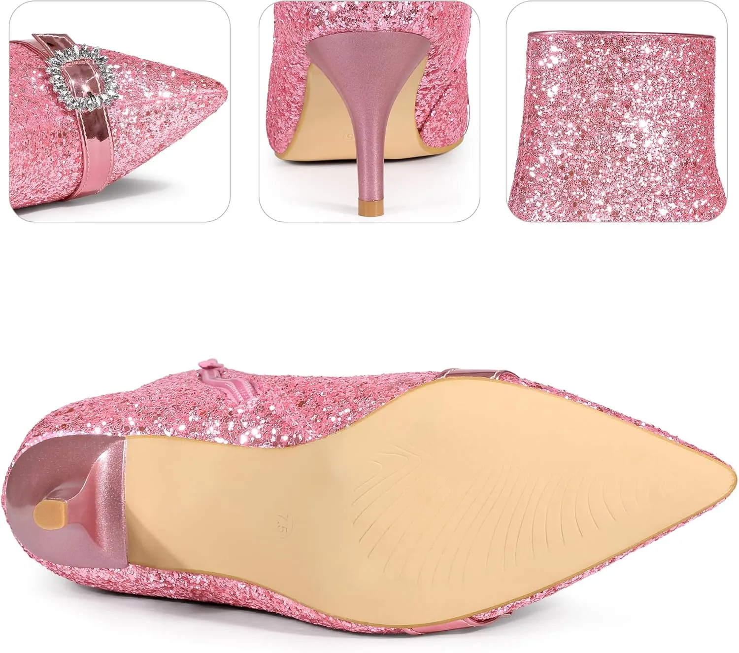 Perphy Glitter Boot Rhinestone Pointed Toe Stiletto Heel Ankle Boots for Women