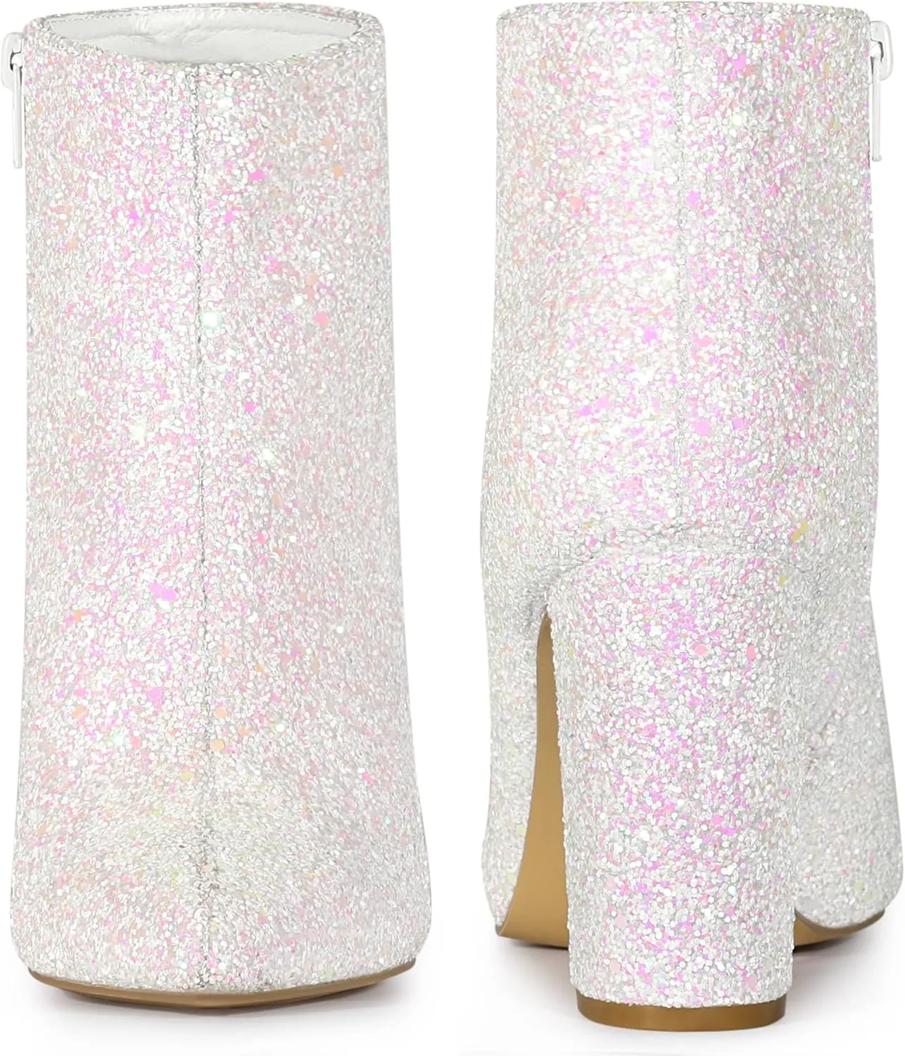 Perphy Glitter Pointed Toe Chunky Heels Sparkly Booties Ankle Boots for Women