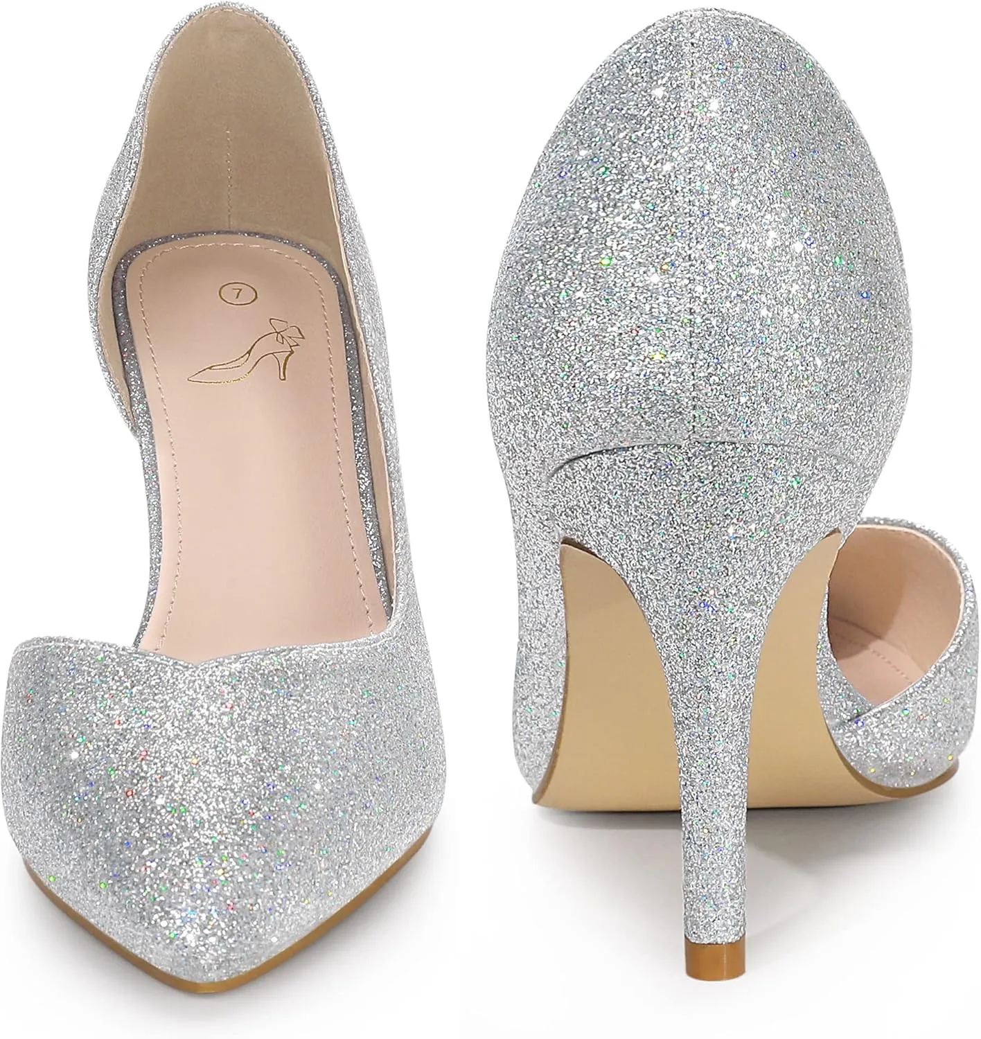 Perphy Glitter Pump Pointed Toe Slip-on Stiletto Heels Pumps for Women