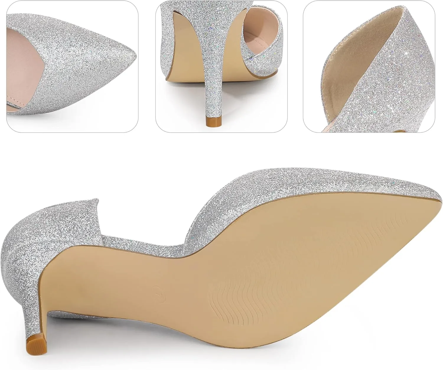 Perphy Glitter Pump Pointed Toe Slip-on Stiletto Heels Pumps for Women