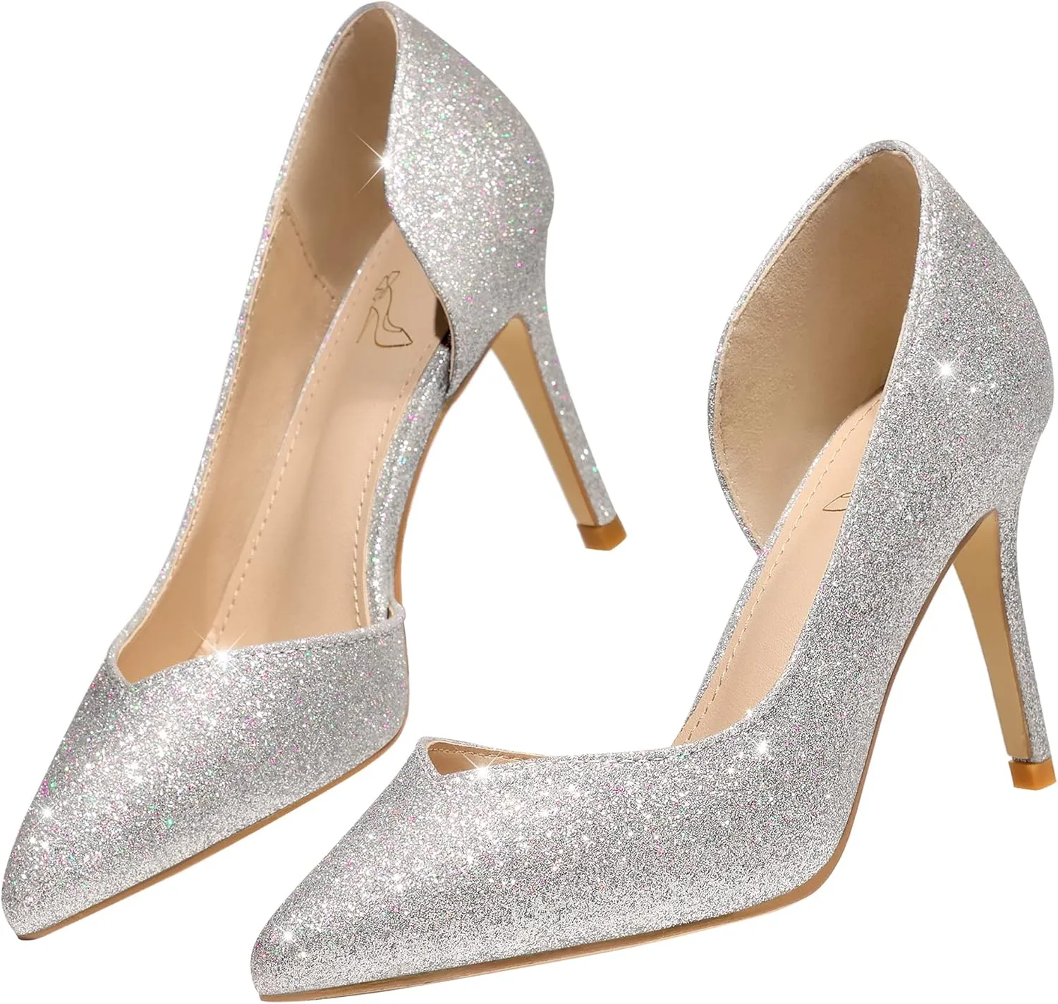 Perphy Glitter Pump Pointed Toe Slip-on Stiletto Heels Pumps for Women