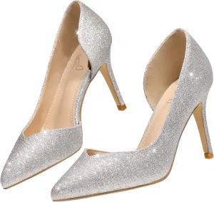 Perphy Glitter Pump Pointed Toe Slip-on Stiletto Heels Pumps for Women