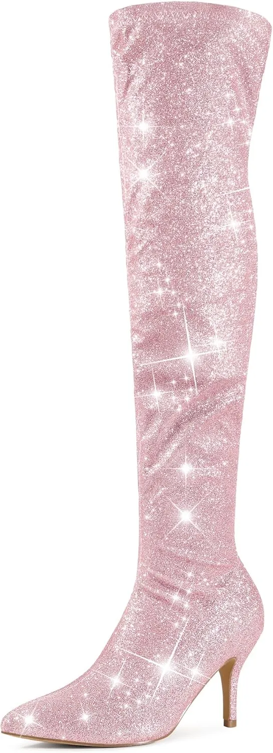 Perphy Glitter Thigh High Boot Stiletto Heels Over the Knee Boots for Women