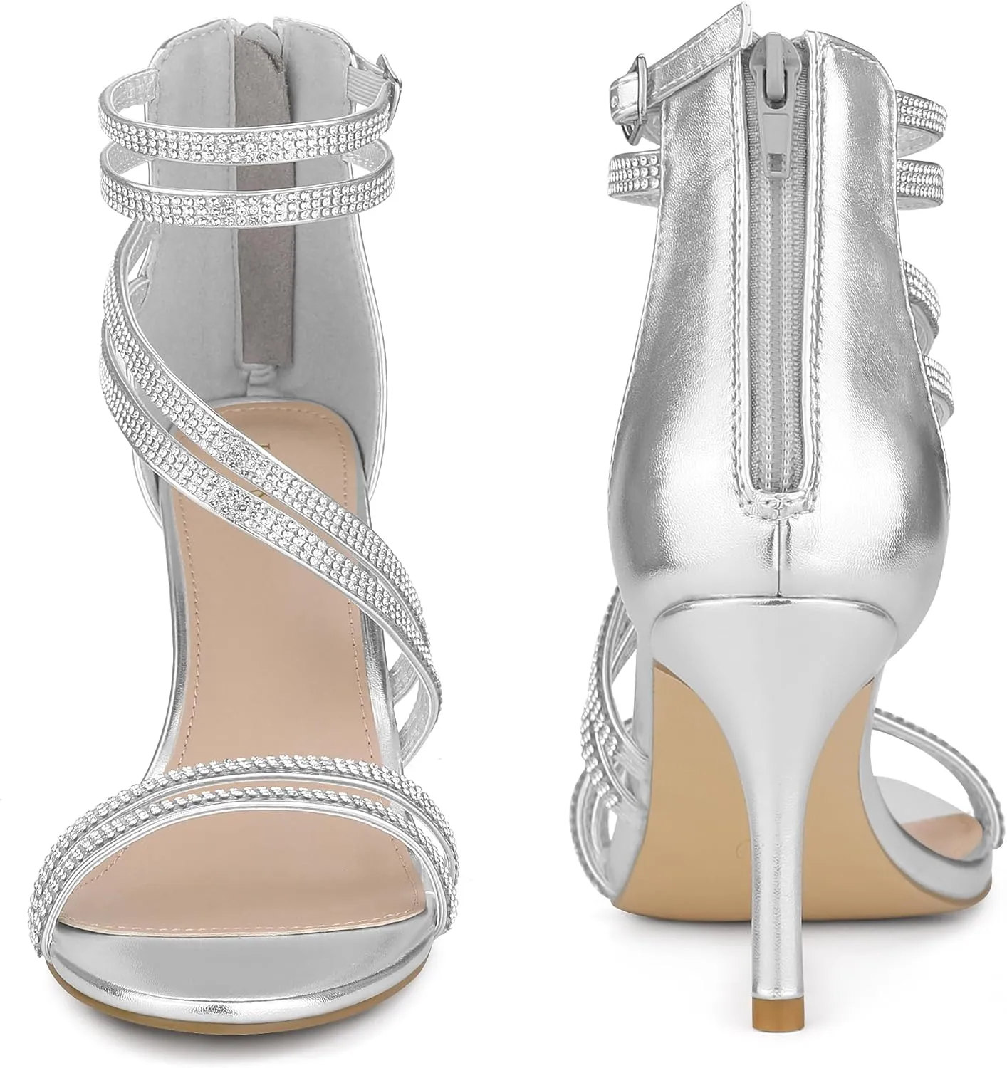 Perphy Stiletto Heel Strappy Rhinestone Heels Sandals for Women