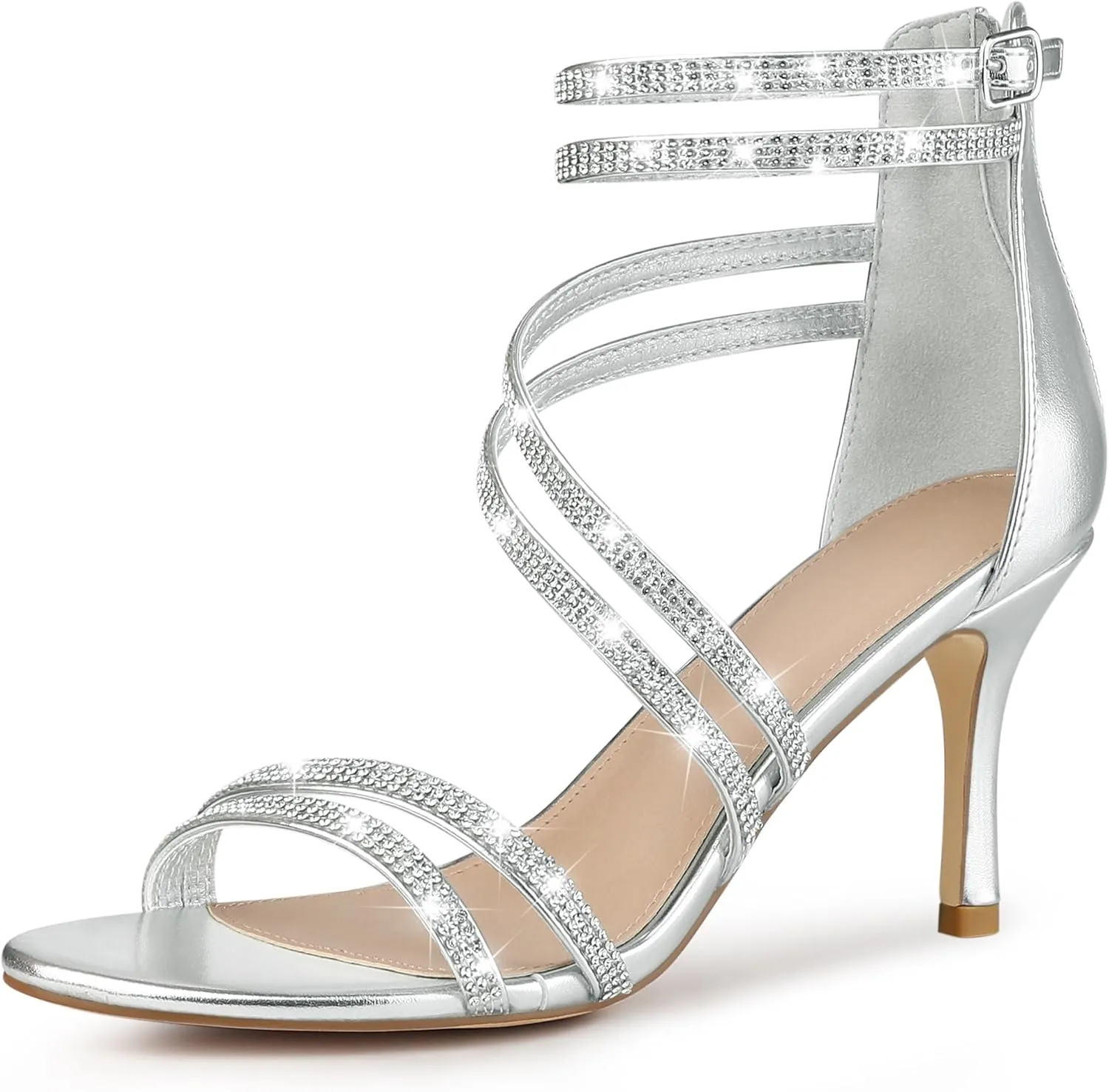 Perphy Stiletto Heel Strappy Rhinestone Heels Sandals for Women