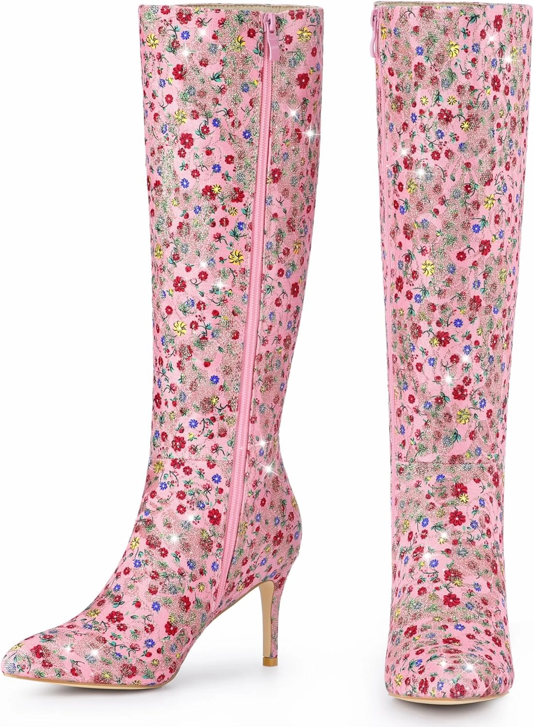 Perphy Floral Knee High Boot Stiletto Heel Floral Boots for Women