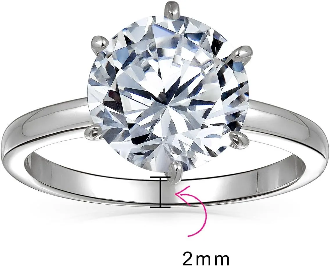 Personalize Classic Cubic Zirconia 3CT AAA CZ 6 Prong Setting Round Brilliant Cut Promise Solitaire Engagement Ring For Women .925 Sterling Silver Rose 14K Yellow Gold Plated Customizable