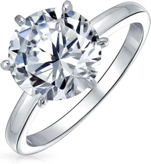 Personalize Classic Cubic Zirconia 3CT AAA CZ 6 Prong Setting Round Brilliant Cut Promise Solitaire Engagement Ring For Women .925 Sterling Silver Rose 14K Yellow Gold Plated Customizable