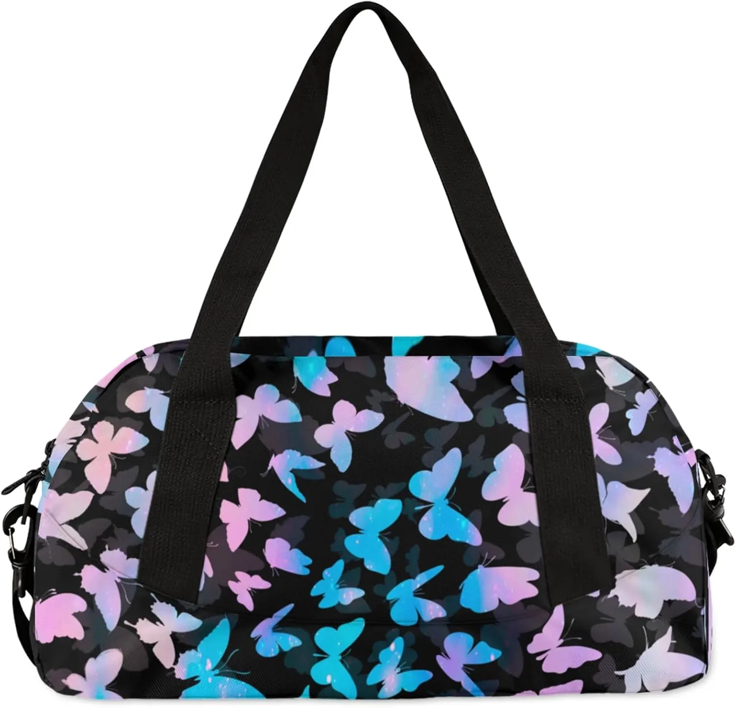 Personalized Butterfly Duffel Bag with Name Custom Travel Sports Bag for Women Men Waterproof Dance Ballet Bag Lightweight 18.5in, Blue Pink Glitter